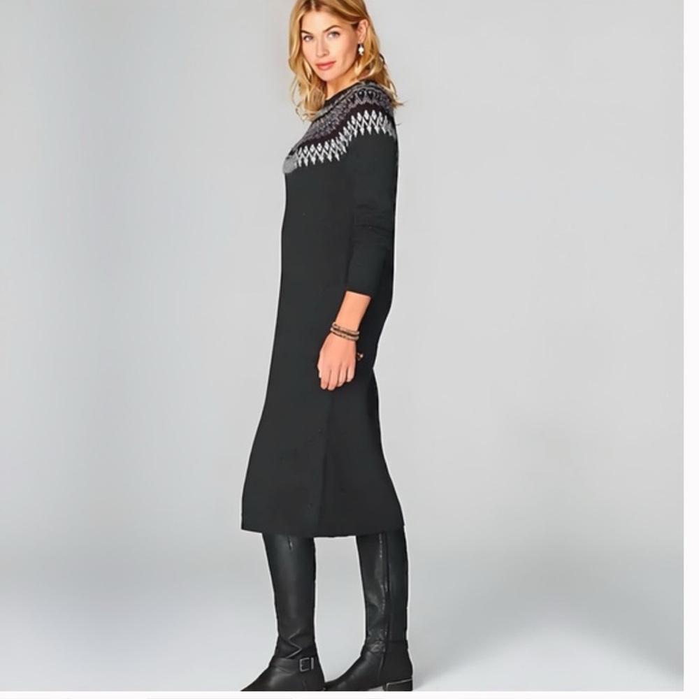 J.Jill Fair Isle Nordic Gray Long Sleeve Midi Sweater Dress